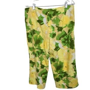 Cato Women's Yellow Green  Linen  Wide Leg Cropped Pedal Pushers Pants Front 14